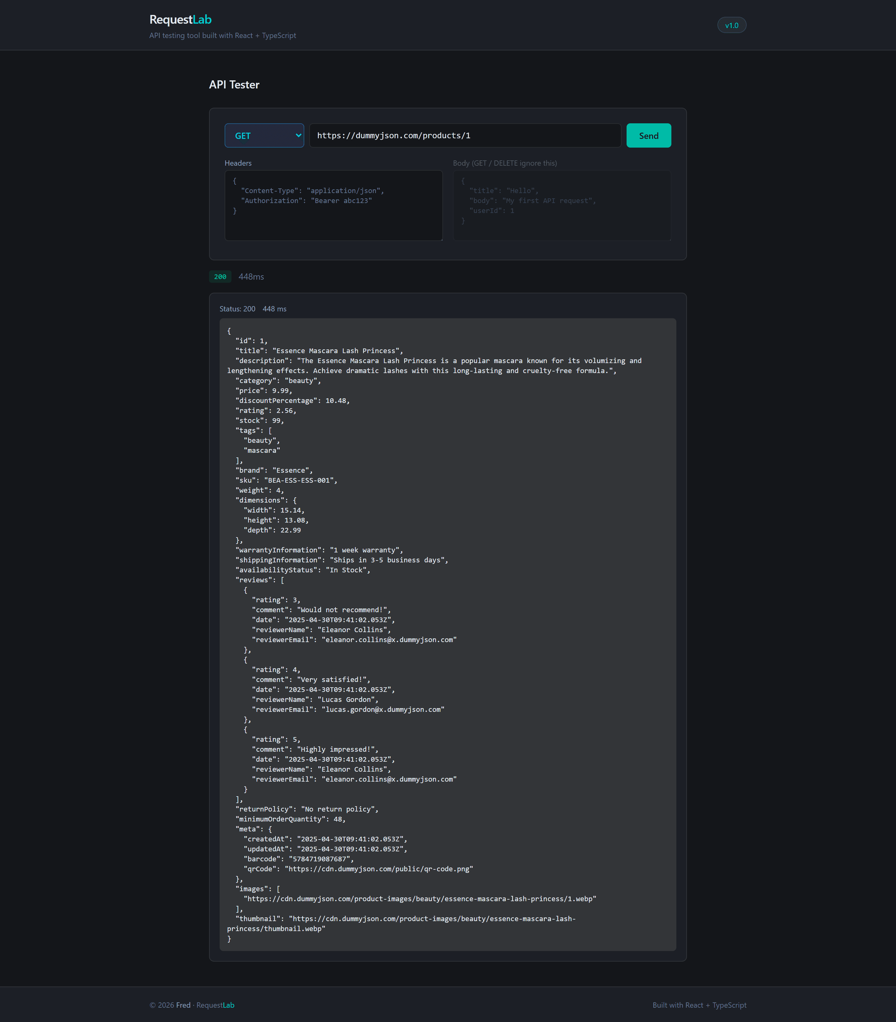 RequestLab — React + TypeScript API Testing Tool